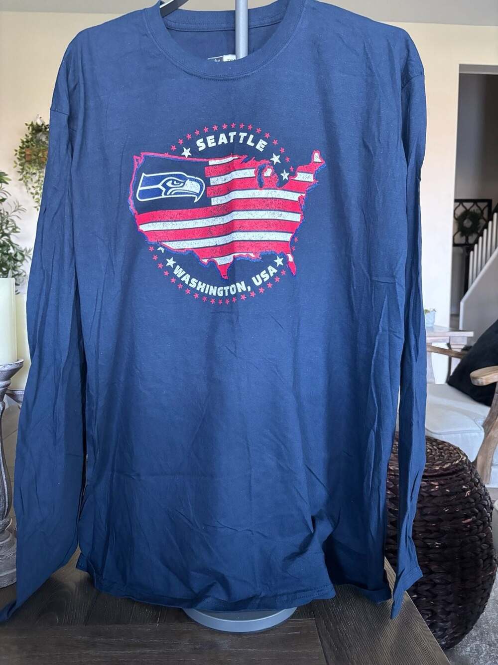 NFL Seattle Seahawks Team Apparel Long Sleeve Graphic T-Shirt Navy Men's 2XL
